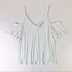 MOD Boutique White Stripe Cold Shoulder Tank Top